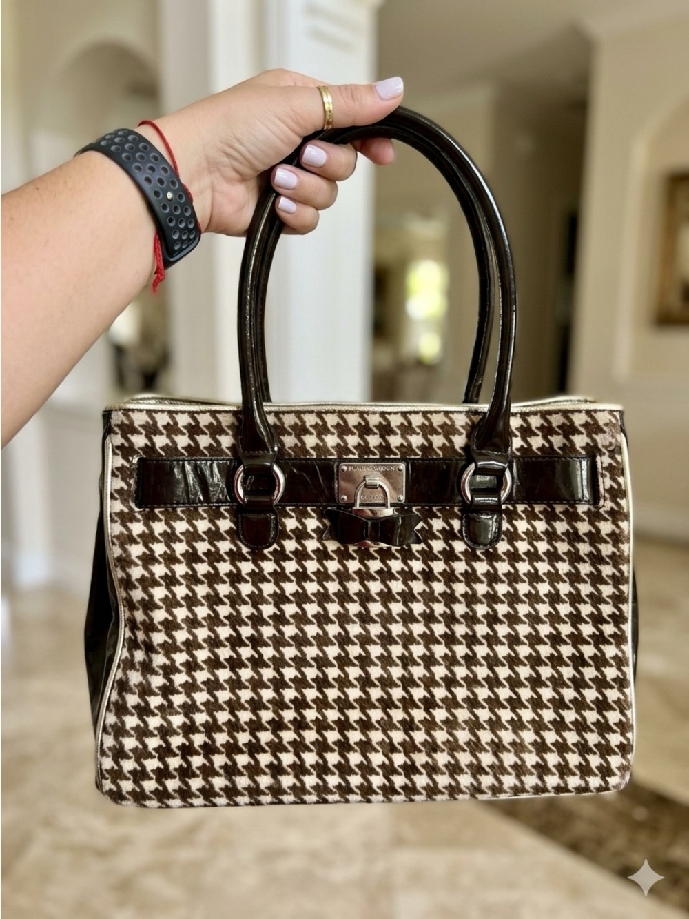 My Flat in London Brown & Cream Houndstooth Satchel